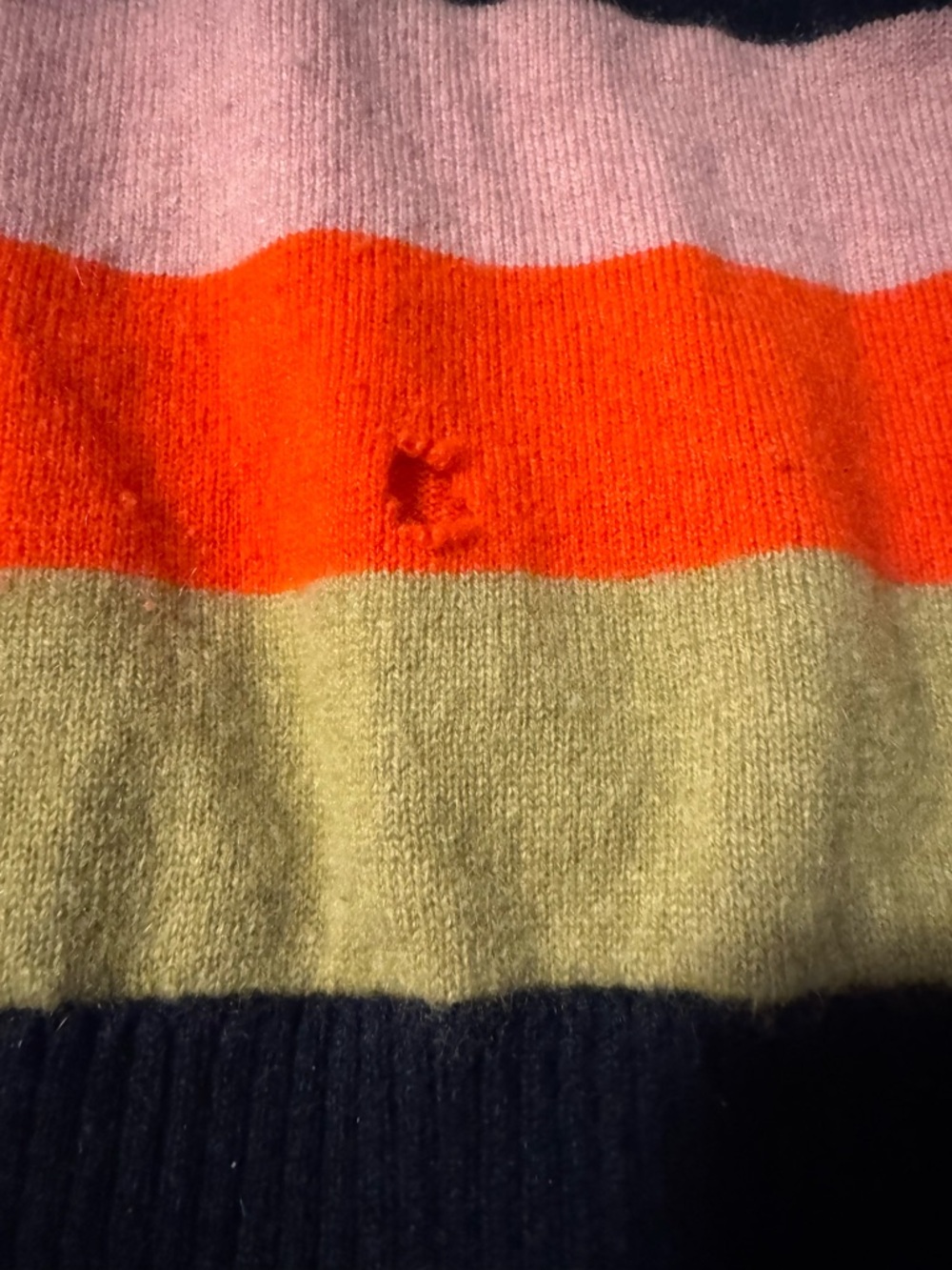 KULE Navy-Trim Striped V-Neck Cardigan in Coral, Teal & Olive - Picture 8 of 15